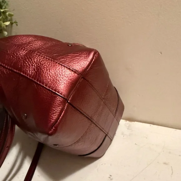 Coach Metallic Garnet Red Mickie Drawstring Crossbody Bag W/Gun Metal Hardware - Picture 4 of 7